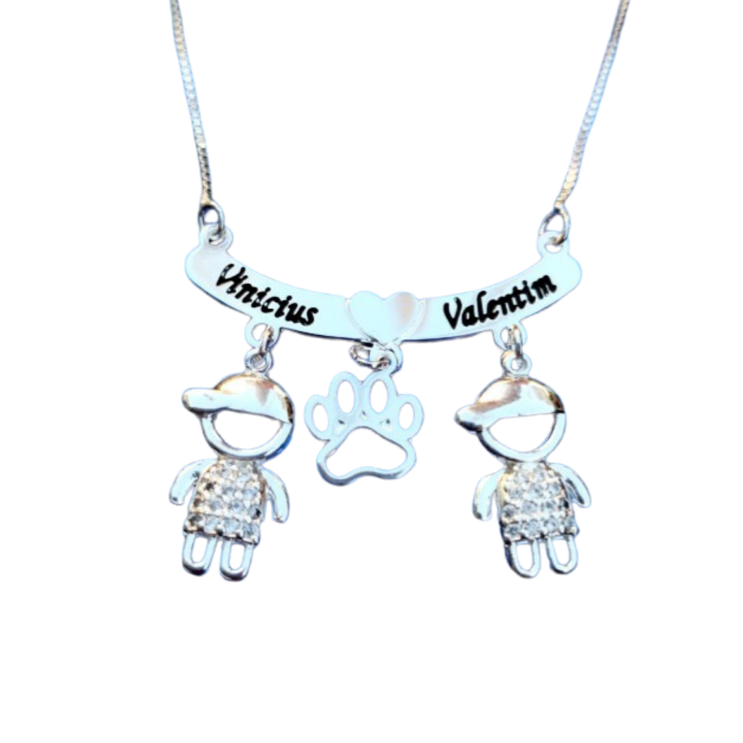 Colar Filhos canga com escrita escura com Zircônias.